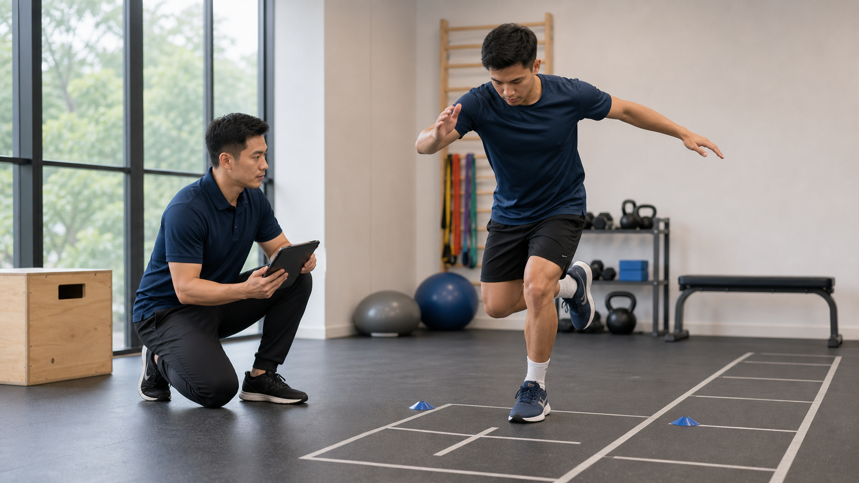 Sports physiotherapy return to play testing with balance and movement control